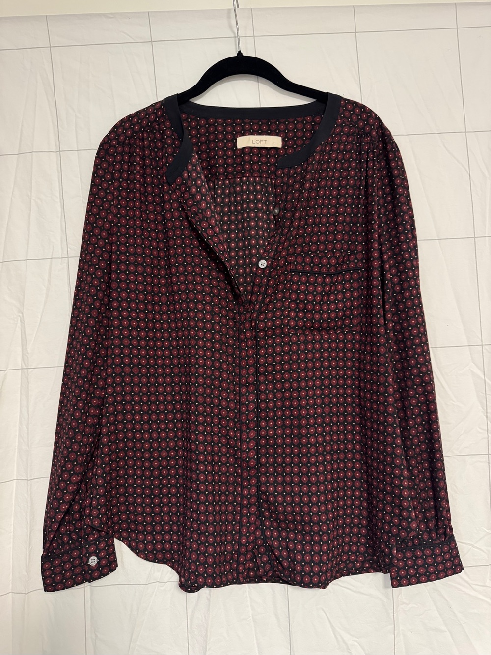 LOFT Burgundy Patterned Long-Sleeve Shirt